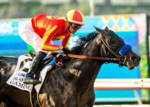 Gaming winning the Del Mar Futurity (G1) at Del Mar (Photo by Benoit Photo)