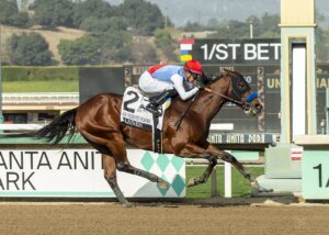 Barnes wins the San Vicente Stakes at Santa Anita.