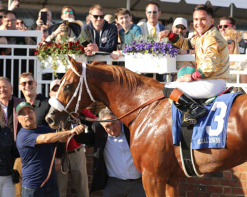 American Promise in the winner's circle after the Virginia Derby