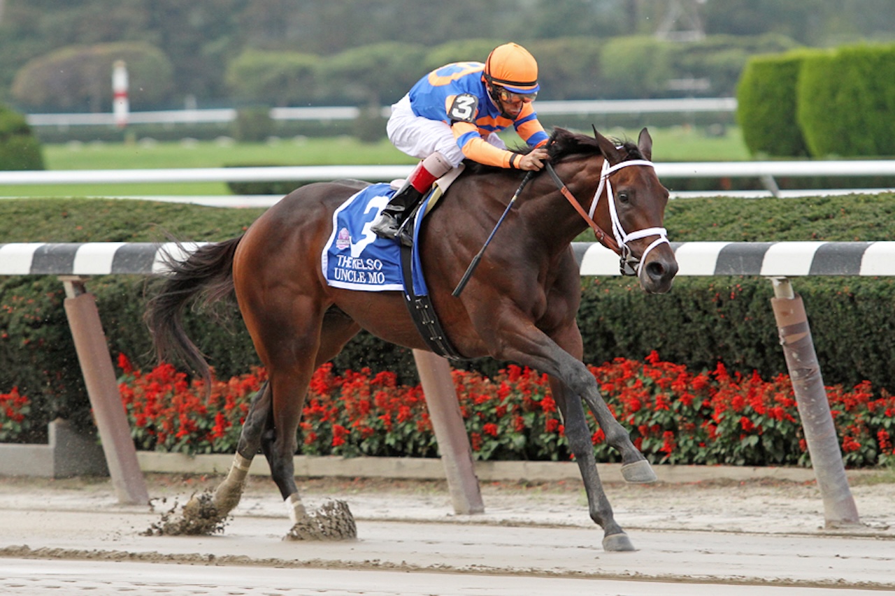 Uncle Mo (Indian Charlie) and jockey John Velazquez win the Gr II Kelso at Belmont Park.